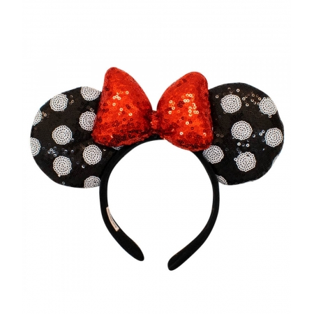 Tiara LaÃ§o Vermelho Orelhas Preto Branco Minnie Lantejoulas - Disney ampliada