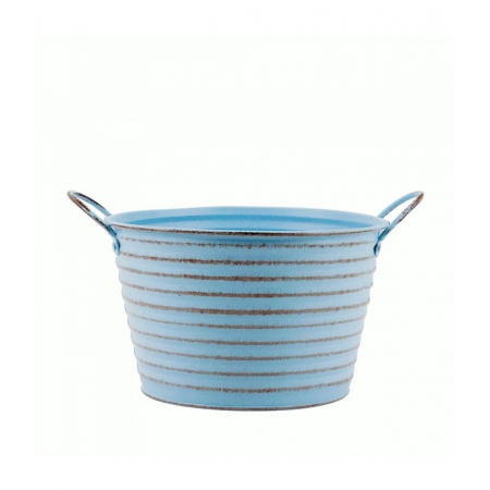 Balde Metal RÃºstico Azul AlÃ§as MetÃ¡licas Jardinagem 11x17cm ampliada