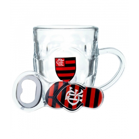 Caneca Vidro 310ml Com Abridor - Flamengo ampliada