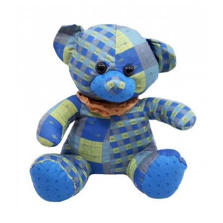 Urso Azul De Pano Sentado LaÃ§o PescoÃ§o 30cm - PelÃºcia ampliada
