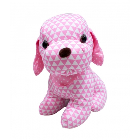 Cachorro Sentado Pano Rosa 29cm - PelÃºcia ampliada