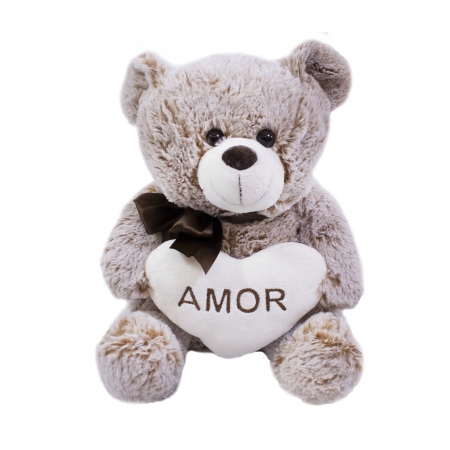 Urso CoraÃ§Ã£o Amor Marrom Acinzentado 30cm - PelÃºcia ampliada