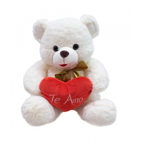 Urso Branco CoraÃ§Ã£o Te Amo 33cm - PelÃºcia ampliada