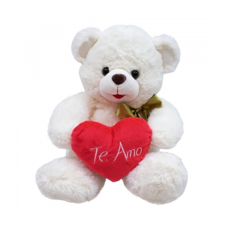 Urso Branco CoraÃ§Ã£o Te Amo 28cm - PelÃºcia ampliada