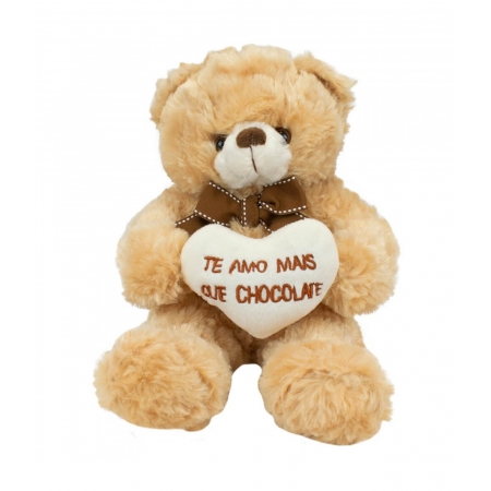 Urso Sentado Te Amo Mais Que Chocolate 21cm - PelÃºcia ampliada