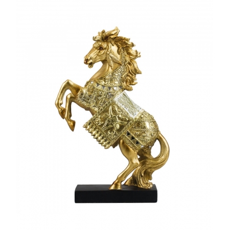 Cavalo Dourado Empinando 33cm - Resina Animais ampliada
