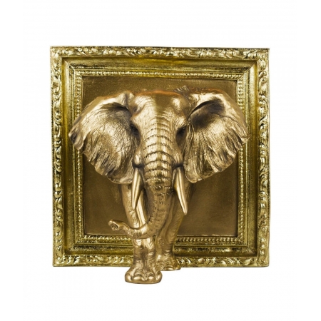 Elefante Saindo Moldura Dourado 20.5cm - Resina Animais ampliada