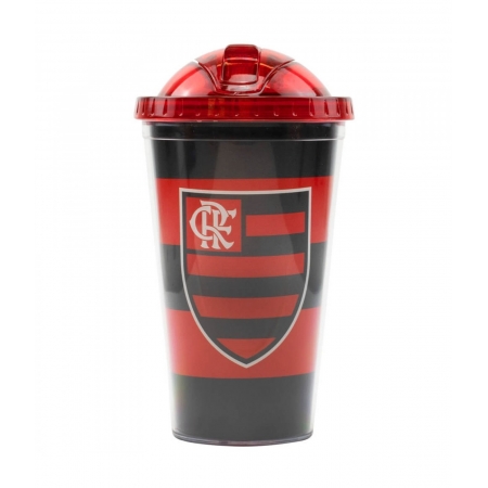 Copo De PlÃ¡stico Com Canudo 450ml - Flamengo ampliada