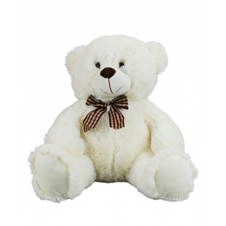 Urso Branco Sentado LaÃ§o 24cm - PelÃºcia ampliada