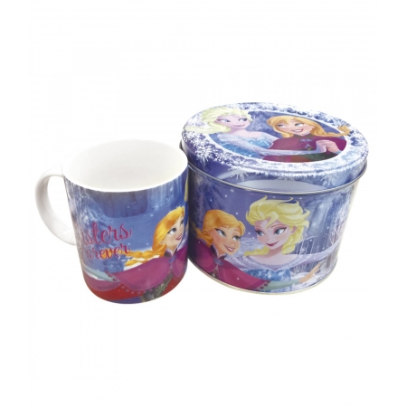 Caneca De Porcelana Azul Na Lata Anna Elsa & Olaf Frozen 350ml - Disney ampliada