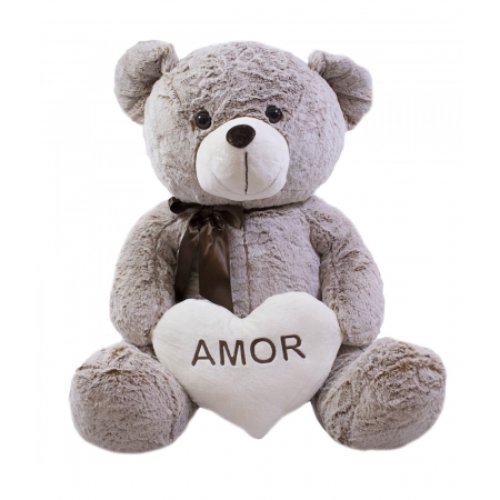 Urso CoraÃ§Ã£o Amor Marrom Acinzentado 60cm - PelÃºcia ampliada