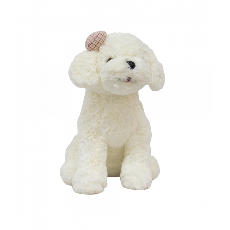 Cachorro Branco Sentado LaÃ§o 28cm - PelÃºcia ampliada