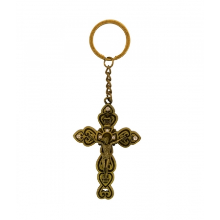 Chaveiro Crucifixo Dourado 13cm ampliada