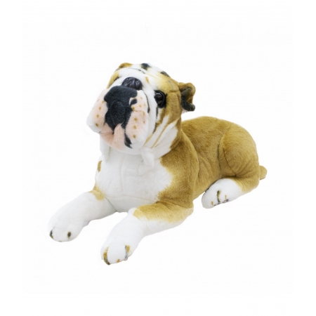 Cachorro Bulldog Marrom Claro Deitado Realista 55cm - PelÃºcia ampliada