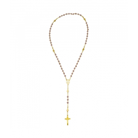 TerÃ§o Corrente Dourada Contas LilÃ¡s 0.6 cm Enfeite Nossa Senhora Aparecida 55cm ampliada
