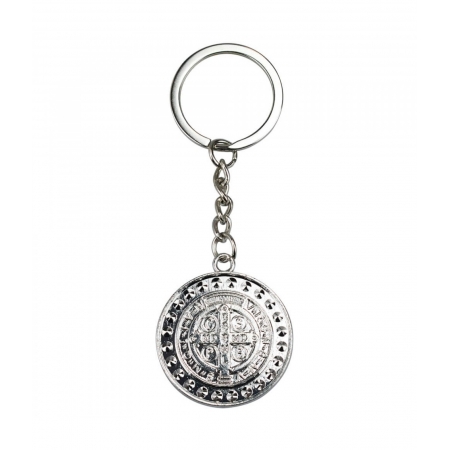 Chaveiro MedalhÃ£o SÃ£o Bento Prateado 3.5cm ampliada
