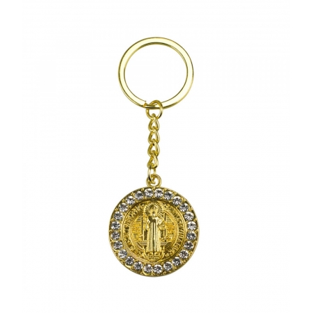 Chaveiro MedalhÃ£o SÃ£o Bento Dourado 3.5cm ampliada