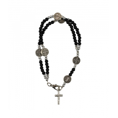Pulseira TerÃ§o Contas Pretas 0.5cm Crucifixo 7.5cm ampliada