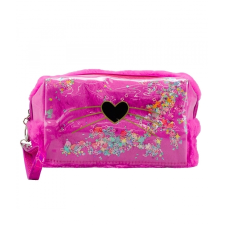 Necessaire Retangular Pelinho Gato Pink 11x7x20cm ampliada