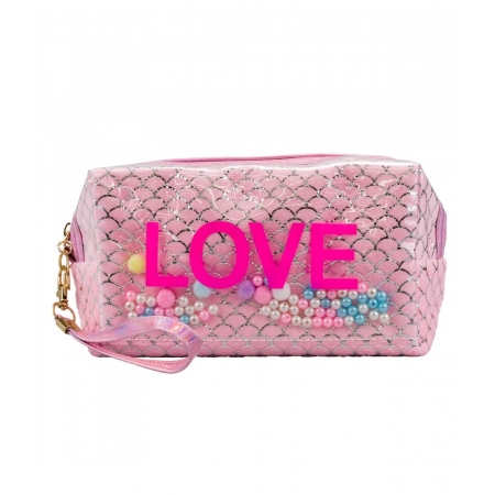 Necessaire Retangular Rosa Sereia Love 11x7x18cm ampliada