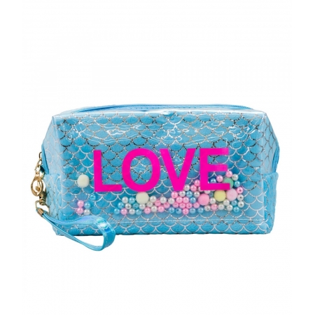 Necessaire Retangular Azul Sereia Love 11x7x18cm ampliada