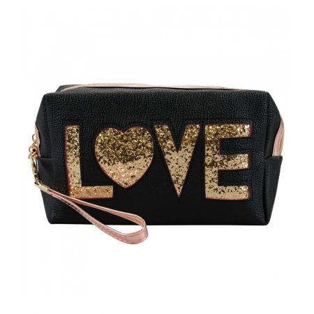 Necessaire Retangular Preto Love 12x7.5x20cm ampliada