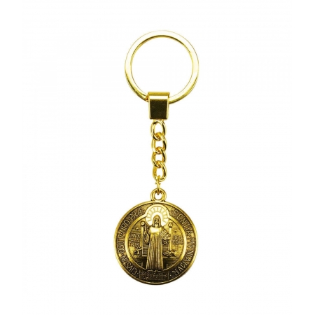 Chaveiro Dourado MedalhÃ£o SÃ£o Bento 3.5cm ampliada