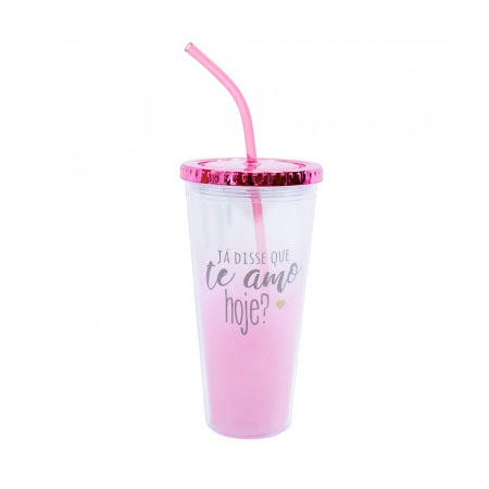 Copo Rosa com Canudo Te Amo 600ml  ampliada