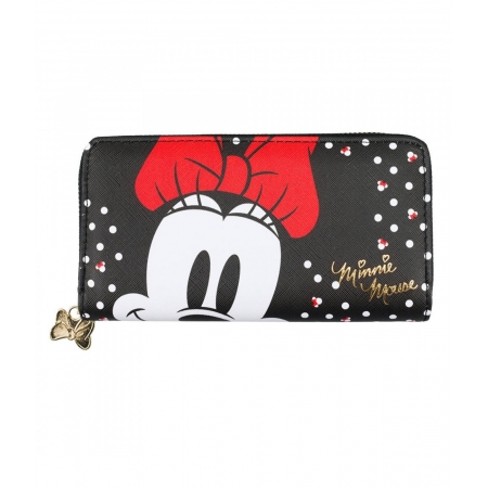 Carteira Retangular Preta Pintas Minnie 10x19cm - Disney ampliada