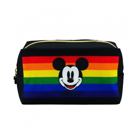 Necessaire Retangular Preta Mickey Arco-Ãris 12x10x20cm - Disney ampliada