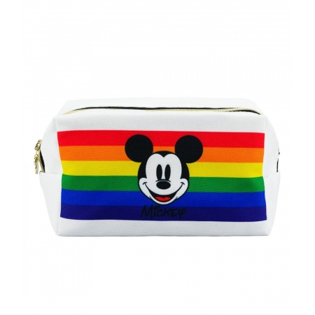 Necessaire Retangular Branca Mickey Arco-Ãris 12x10x20cm - Disney ampliada