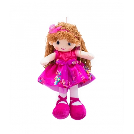 Boneca Vestido Pink Cabelo Castanho Claro Encaracolado 46cm ampliada