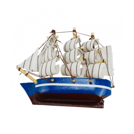Miniatura ÃmÃ£ Barco Navio Veleiro Casco Azul Base Marrom 8x1.5x9.5cm ampliada