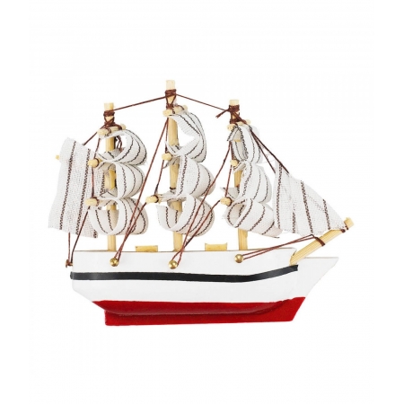 Miniatura ÃmÃ£ Barco Navio Veleiro Casco Branco Base Vermelha 8x1.5x9.5cm ampliada