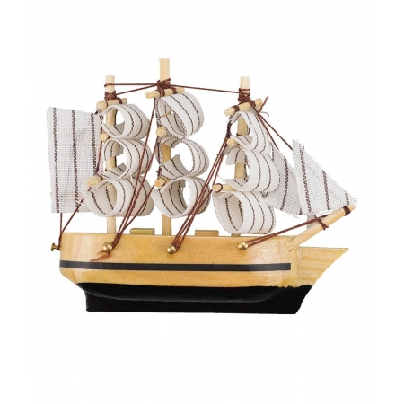 Miniatura ÃmÃ£ Barco Navio Veleiro Casco Madeira Base Preta 8x1.5x9.5cm ampliada