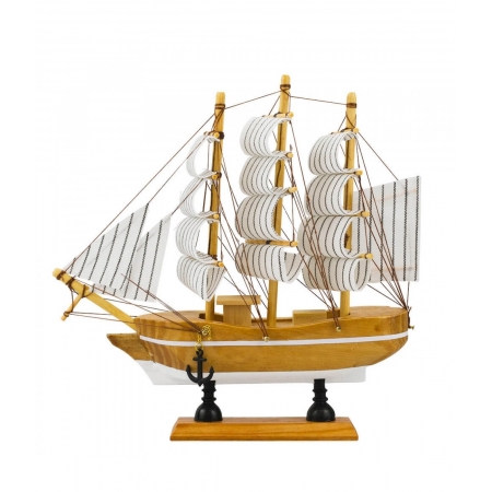 Miniatura Barco Navio Veleiro Madeira Linha Base Branca 19.5x4x20cm ampliada