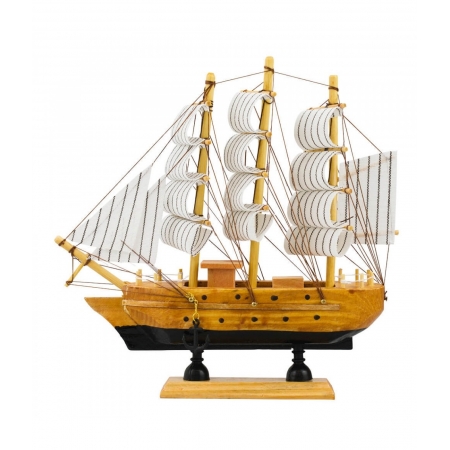 Miniatura Barco Navio Veleiro Madeira Base Preta19.5x4x20cm ampliada