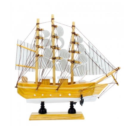 Miniatura Barco Navio Veleiro Madeira Base Branca 20x3x19cm ampliada