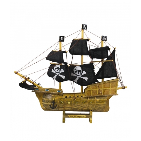 Miniatura Barco Navio Pirata Veleiro CanhÃ£o 28.5x7x33cm ampliada