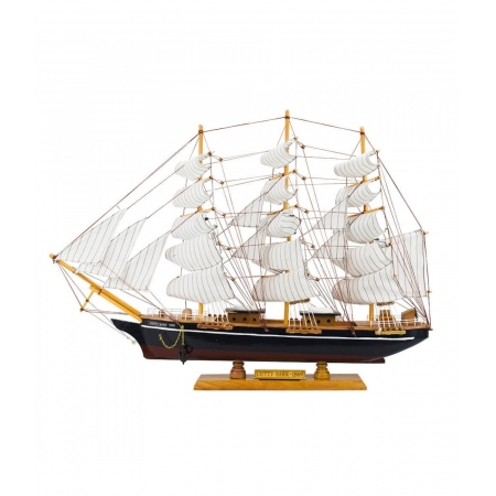 Miniatura Barco Navio Veleiro Madeira Casco Azul Base Marrom Cutty Sark-1869 48x10x67cm ampliada