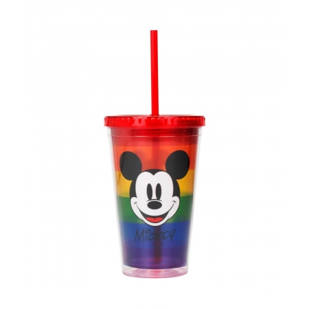 Copo Com Canudo Mickey Arco-Ãris 450ml - Disney ampliada