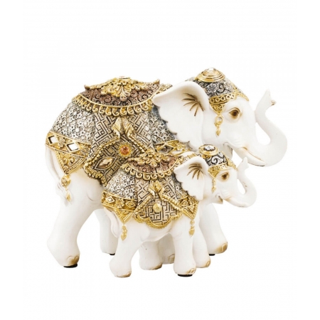 Elefante Com Filhote de Resina Com OrnamentaÃ§Ã£o ampliada