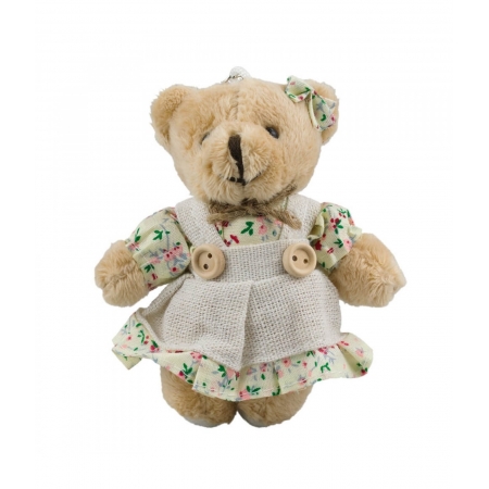 Chaveiro Urso de PelÃºcia Bege Com Vestido Florido ampliada