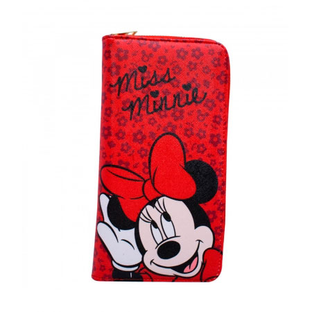 Carteira vermelha cabe passaporte Minnie Disney ampliada