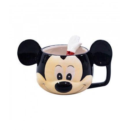 Caneca Porcelana 3D Mickey com Colher Disney ampliada