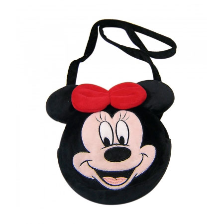 Bolsa de Pelúcia Preta com Rosto Minnie ampliada