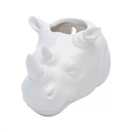Cachepot parede ceramica animals head Rhino-branco ampliada