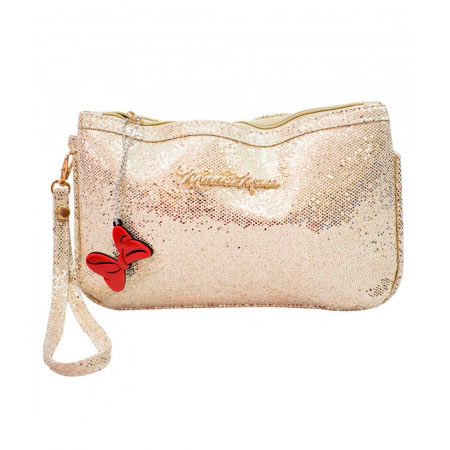 Necessaire Glitter com Alça Dourado Minnie ampliada