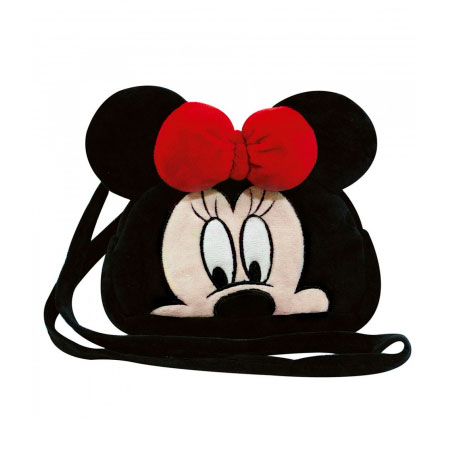 Bolsa de Pelúcia Preta com Rosto Minnie ampliada