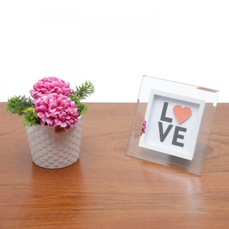 Quadro Placa de Vidro De Mesa Decorativa My Love Hearts Transparente e Dourado da Urban ampliada